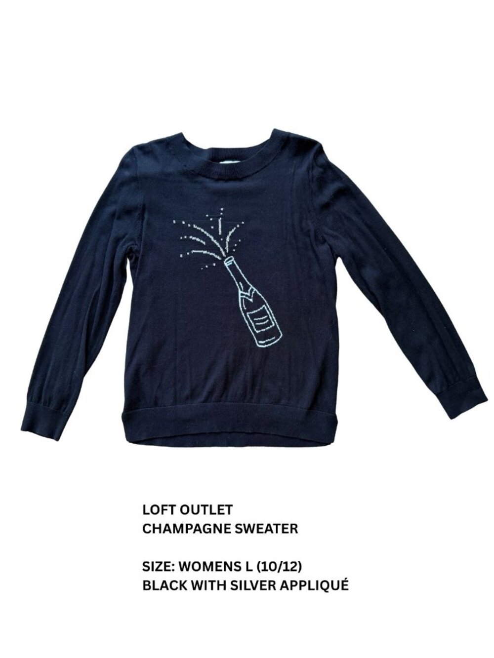 LOFT Outlet Champagne Bottle Sweater Black Silver Size L 10/12